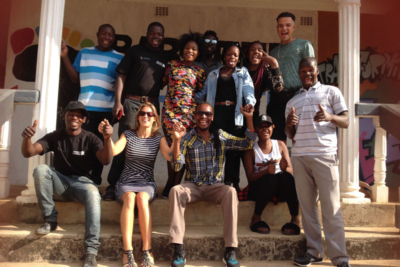 Cheryl with the team at Barefeet Theatre, Zambia